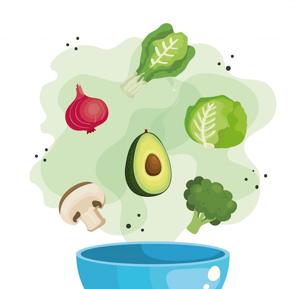 Vector tazón con vegetales frescos y saludables