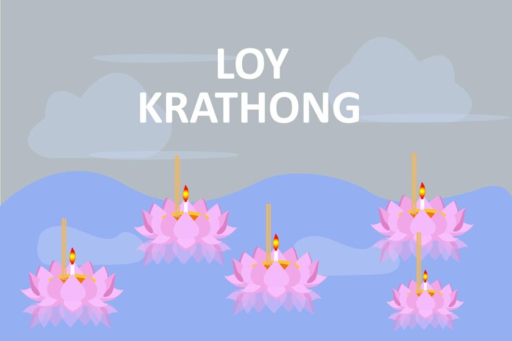 Los tazones rosas flotan en el río para el festival Loy Krathong