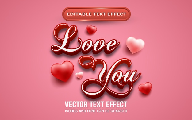 Vector te amo efecto de texto editable con tema de san valentín