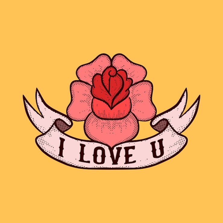 Vector te amo con flor color de rosa ilustración dibujada a mano dibujos animados colorido estilo vintage vector