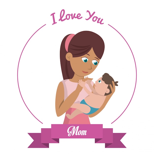 Te amo mamá tarjeta mujer lleva bebé