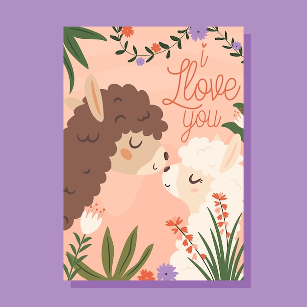 Te amo pareja de dos llamas enamorada concepto de tarjeta de san valentín ilustración vectorial