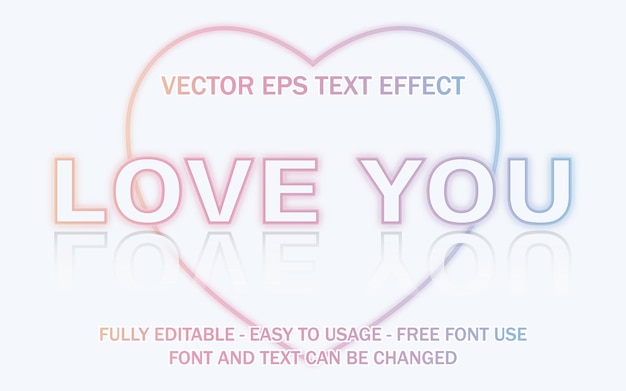 Te amo sombra efecto de texto editable ama tu propio brillo de color y reflejo