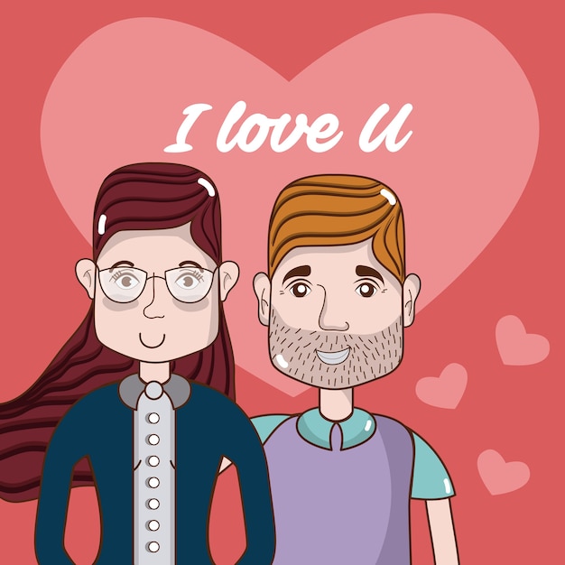 Vector te amo tarjeta con caricaturas lindas y divertidas para parejas