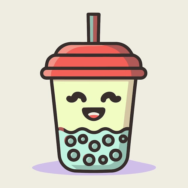 El té de boba es un simple minimalismo, una ilustración de boceto vectorial de color plano.