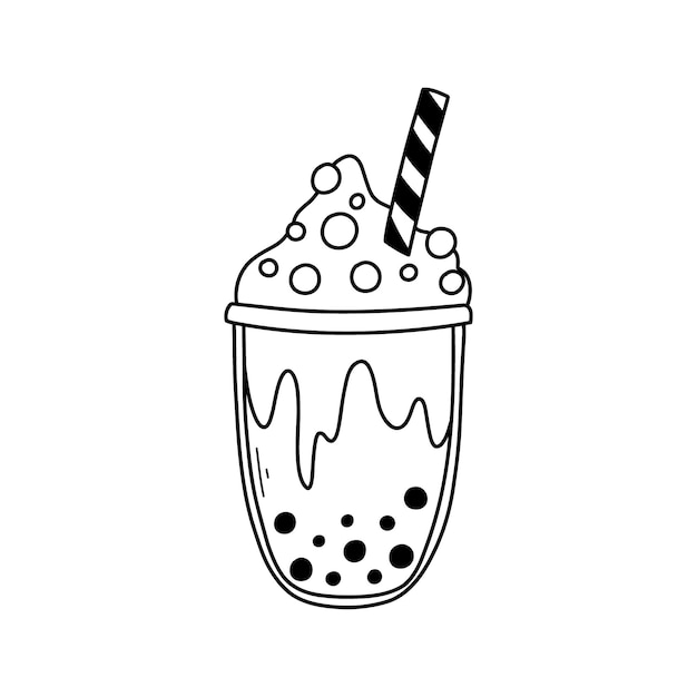 Té de burbujas aislado sobre un fondo blanco en estilo doodle Ilustración vectorial de batido o té de burbujas