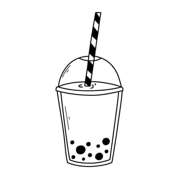 Té de burbujas aislado sobre un fondo blanco en estilo doodle Ilustración vectorial de batido o té de burbujas