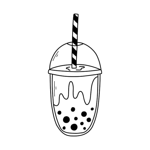 Té de burbujas aislado sobre un fondo blanco en estilo doodle Ilustración vectorial de batido o té de burbujas