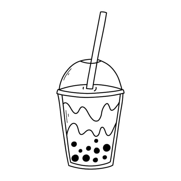 Té de burbujas aislado sobre un fondo blanco en estilo doodle Ilustración vectorial de batido o té de burbujas
