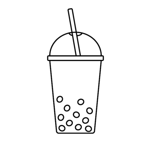 Té de burbujas de boba con contorno plano vectorial