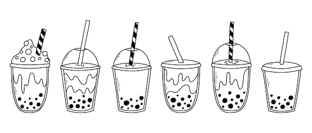 Te de burbujas dibujado a mano aislado Smoothies té de burbujas café de burbujas Ilustración vectorial