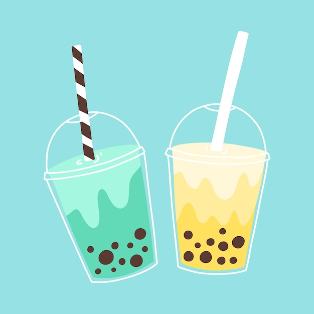 Te de burbujas dibujado a mano aislado Smoothies té de burbujas café de burbujas Ilustración vectorial
