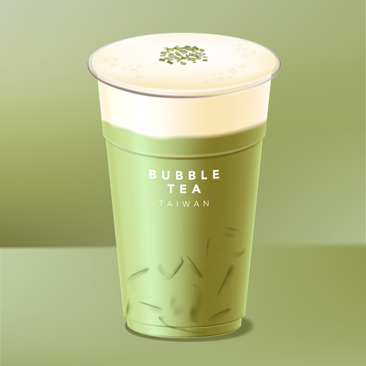 Té de burbujas helado taiwanés, té verde, matcha con crema, queso o tapa de leche