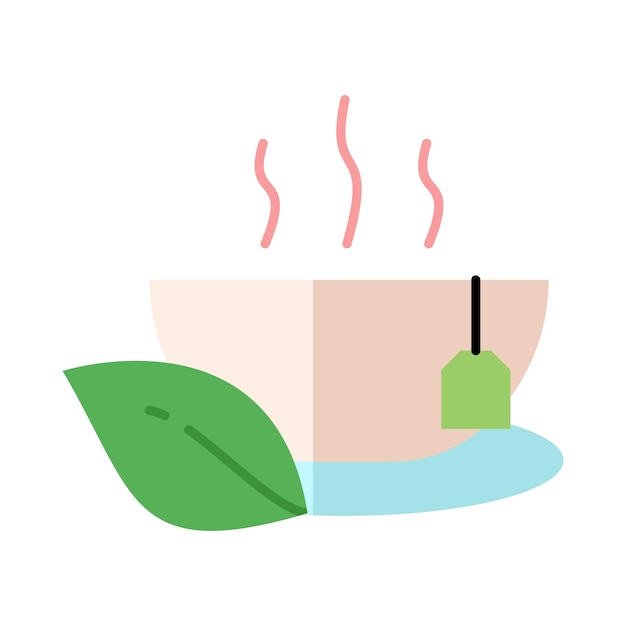 Té caliente de hierbas en la taza con diseño de icono colorido de hoja