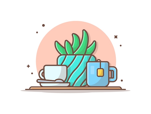 Té caliente con plantas y café caliente.