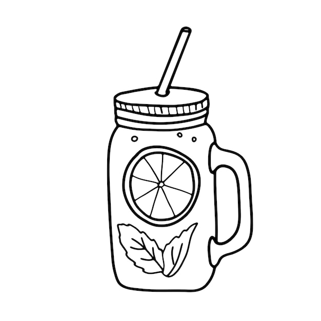 Té helado con limón y menta o limonada en frasco de vidrio Mason y paja aislada sobre un fondo blanco