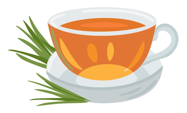 Té de hierba de limón en taza Bebida caliente sabrosa y saludable Ilustración aislada vectorial