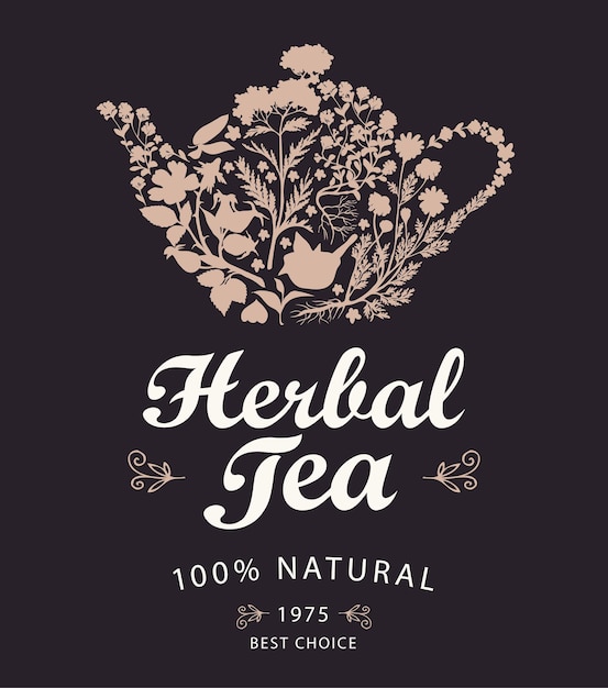 Té de hierbas con diferentes hierbas y tetera