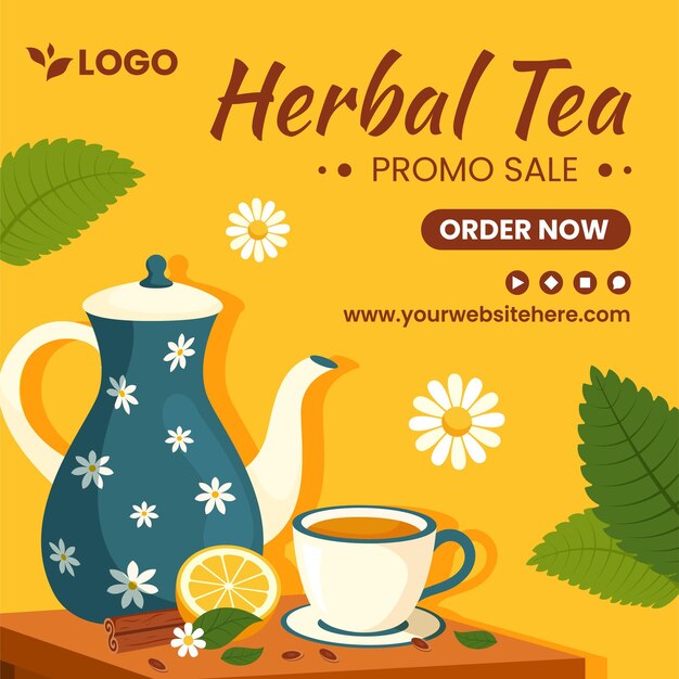 Té de hierbas Ilustración de redes sociales dibujos animados planos plantillas dibujadas a mano Fondo