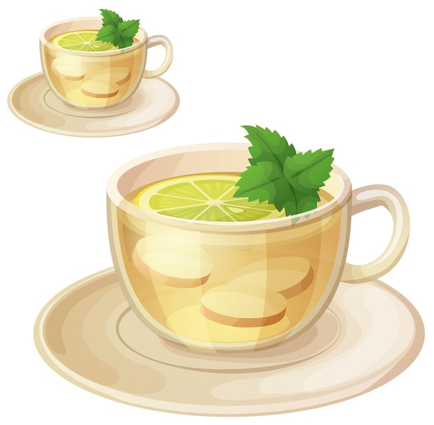 Té de hierbas con raíz de jengibre y menta Ilustración de icono vectorial de dibujos animados aislado en fondo blanco