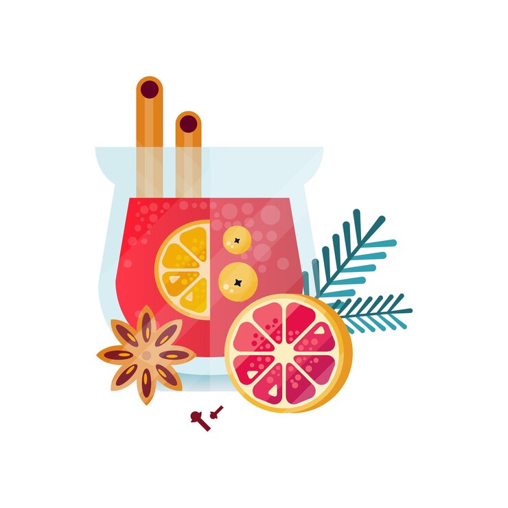 Vector té de hierbas saludable vitamina bebida picante con cítricos canela anís romero y clavel en taza transparente vector ilustración sobre un fondo blanco