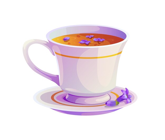 Té de lavanda de dibujos animados en una elegante taza blanca