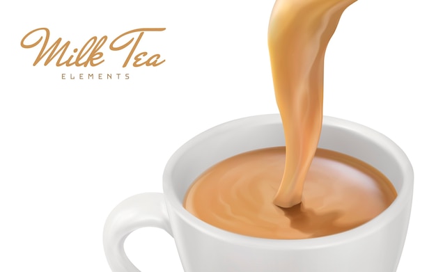 El té con leche que se vierte de cerca se puede utilizar como elementos de diseño