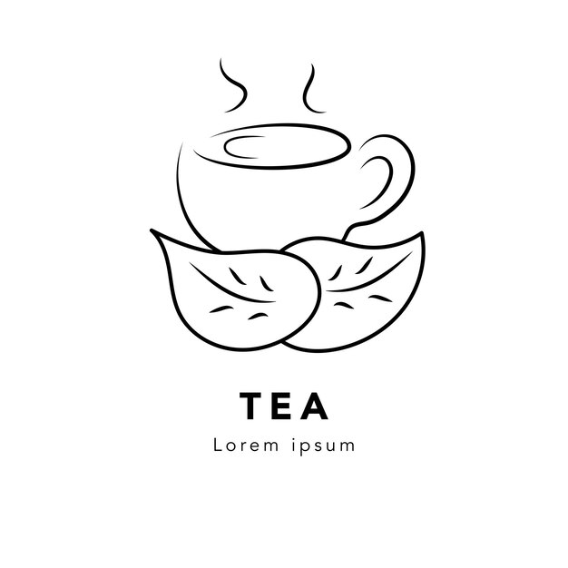 té de línea continua vectorial con diseño gráfico de ilustración de hoja, concepto de logotipo creativo minimalista