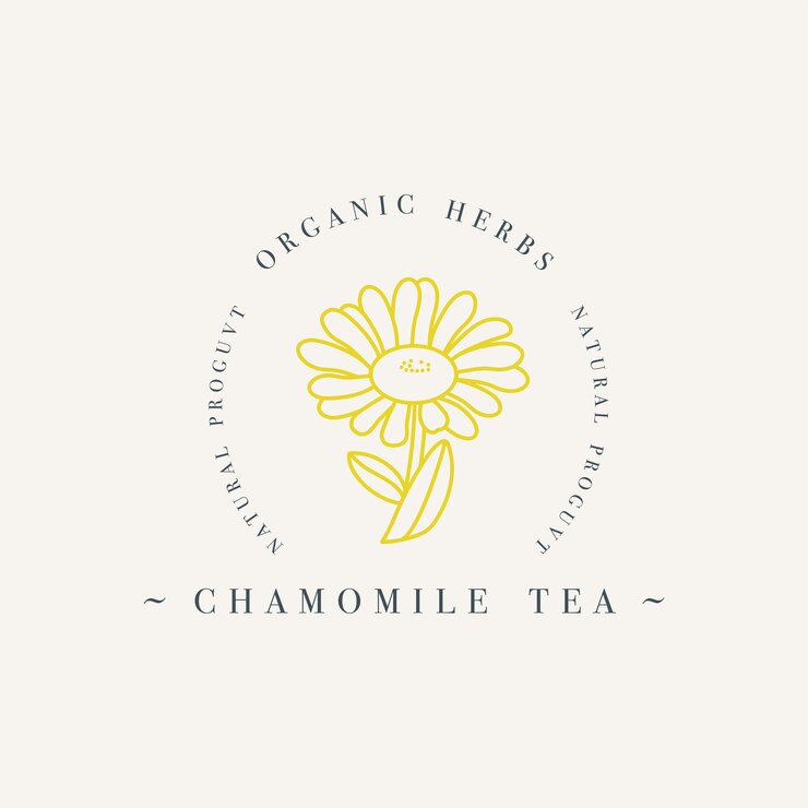 té de manzanilla de hierbas orgánicas. plantilla de logotipo en estilo lineal moderno aislado
