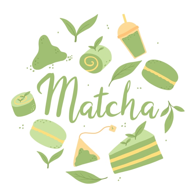 Té matcha té matcha en polvo hojas de pastel de macaron póster del matcha