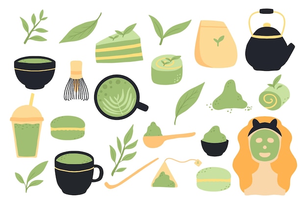 Té matcha Vector conjunto de té orgánico matcha