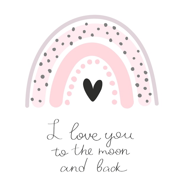 Te quiero a la luna y de vuelta arco iris de dibujos animados dibujo a mano letras elementos de decoración