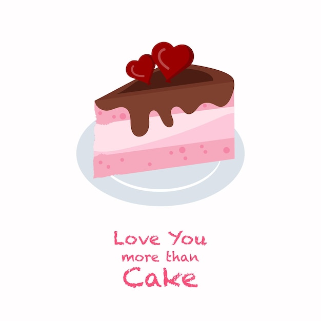 Te quiero más que pastel feliz día de San Valentín pedazo de pastel con corazones