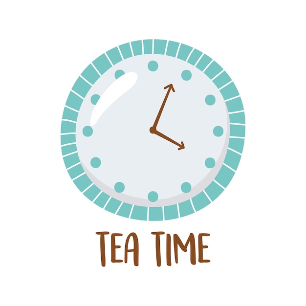 Té, reloj, tiempo de té, diseño aislado