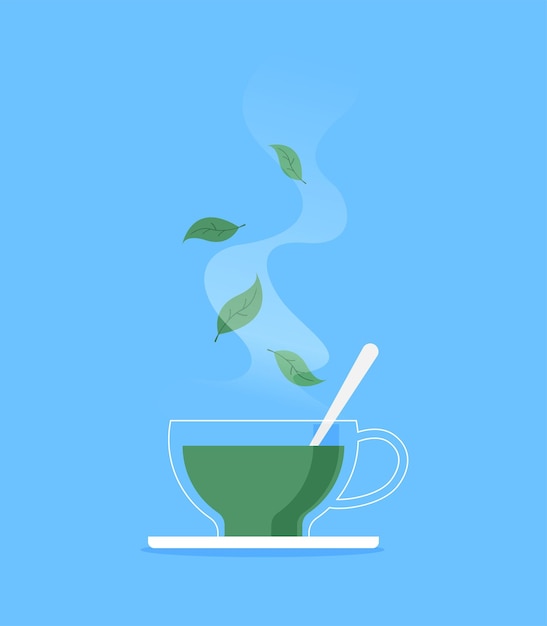 Té verde con hoja Vector plano