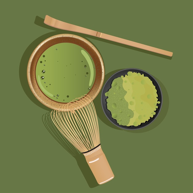 Té verde matcha japonés con cepillo