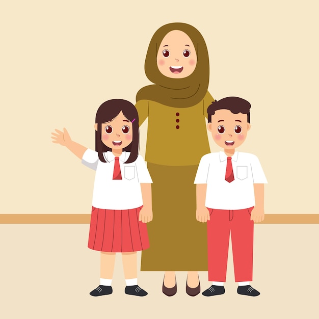 Teacher With Students in Classroom Illustration