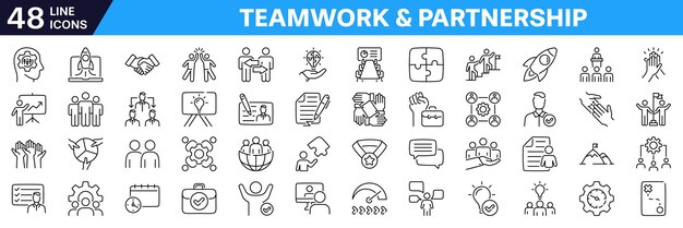 teamwork icon set management symbol linear icon