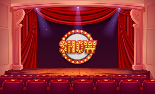 Un teatro con una bombilla que dice "espectáculo"