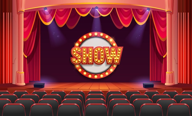 Un teatro con un letrero que dice "espectáculo"