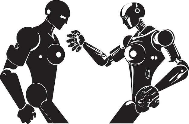 Techno Boxer Robot Boxer Negro Diseño del logotipo Robótico Combatiente Robot Boxer Vector Icono Negro