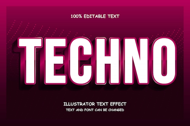 Techno, efecto de texto editable en 3d estilo moderno de sombra