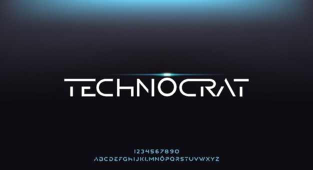 Vector technocrat, una fuente abstracta alfabeto futurista con tema de tecnología. diseño de tipografía minimalista moderno premium