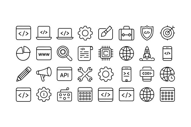 Technology and coding icons collection programming computer