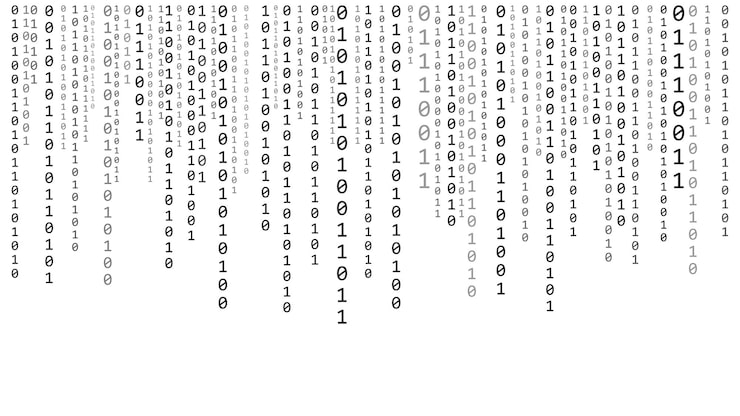 Vector technology binary code random falling white digits on screen hacked software matrix sciense background big data analytics