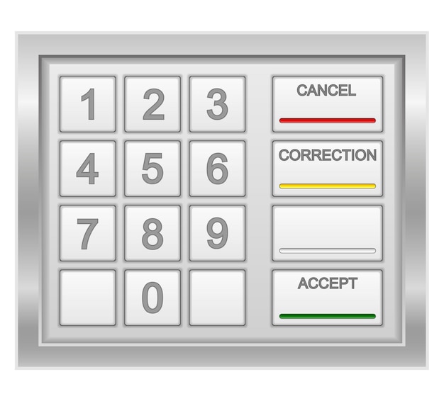 Vector teclado de cajero automático aislado sobre fondo blanco.