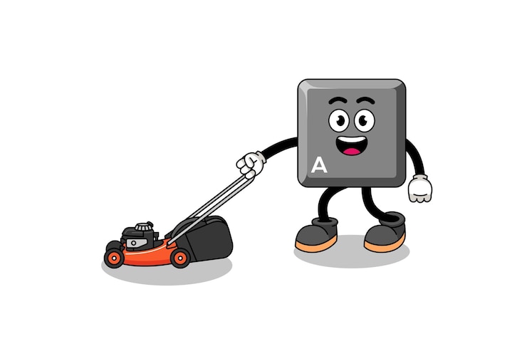 Vector teclado una caricatura de ilustración clave con cortadora de césped