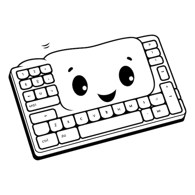 El teclado de la computadora de dibujos animados Kawaii en fondo blanco