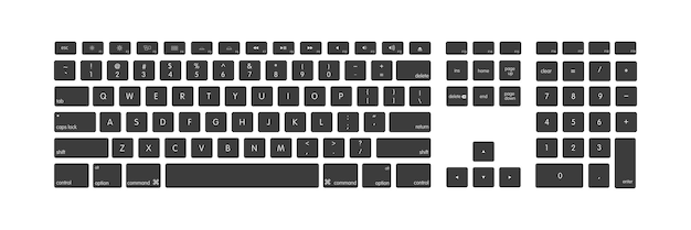 El teclado de la computadora portátil y la computadora aislada en blanco negro icono de botón de tecla moderno Vector