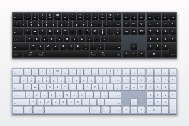 Vector teclado de computadora realista en blanco y negro